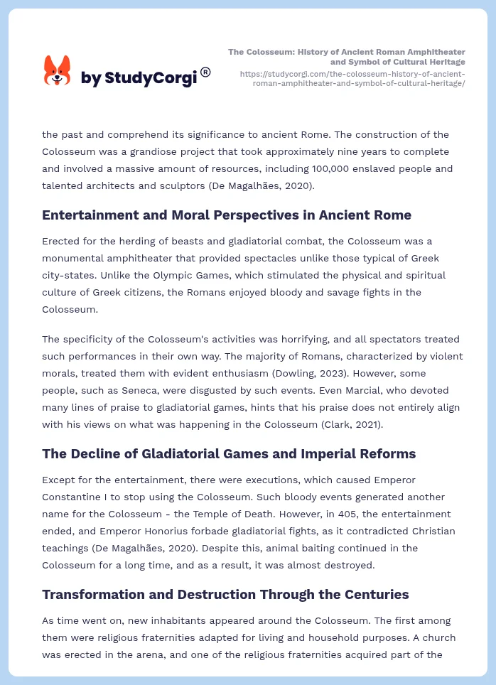 The Colosseum: History of Ancient Roman Amphitheater and Symbol of Cultural Heritage. Page 2