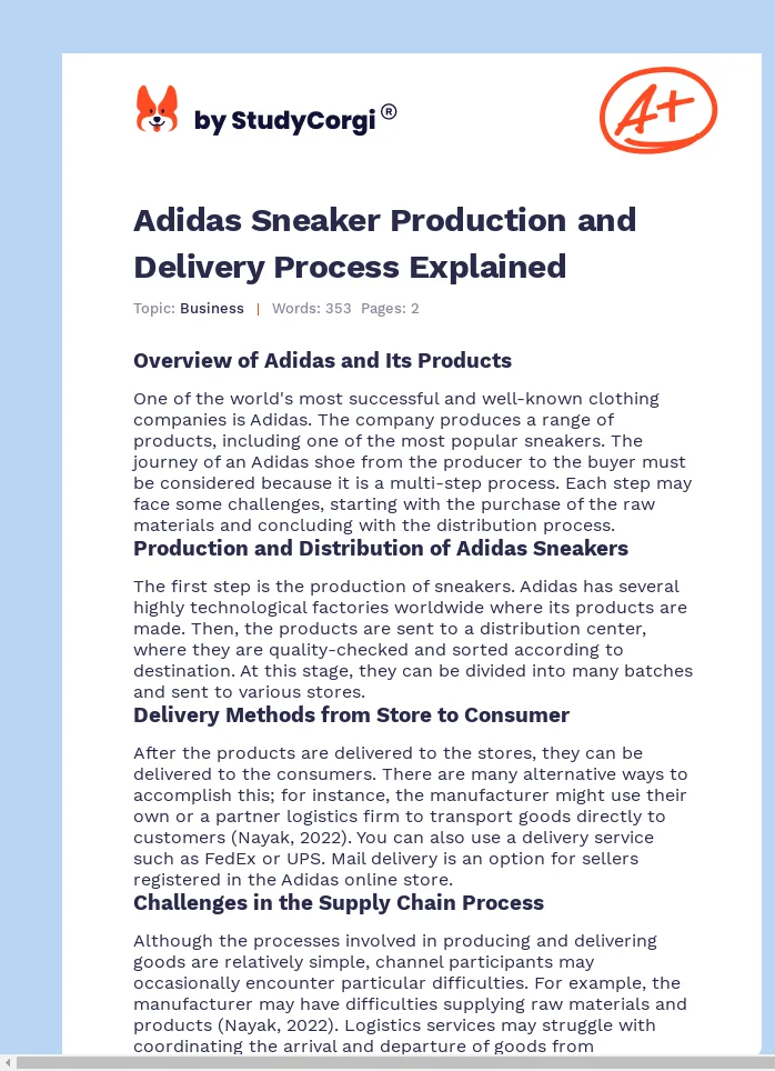 Adidas Sneaker Production and Delivery Process Explained. Page 1