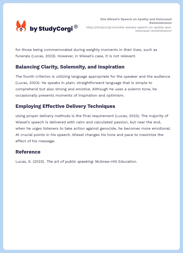 Elie Wiesel’s Speech on Apathy and Holocaust Remembrance. Page 2