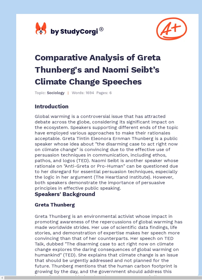Comparative Analysis of Greta Thunberg's and Naomi Seibt’s Climate Change Speeches. Page 1