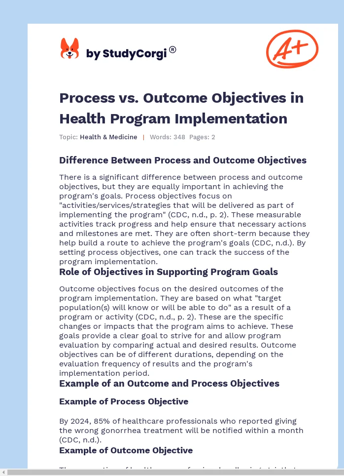 Process vs. Outcome Objectives in Health Program Implementation. Page 1
