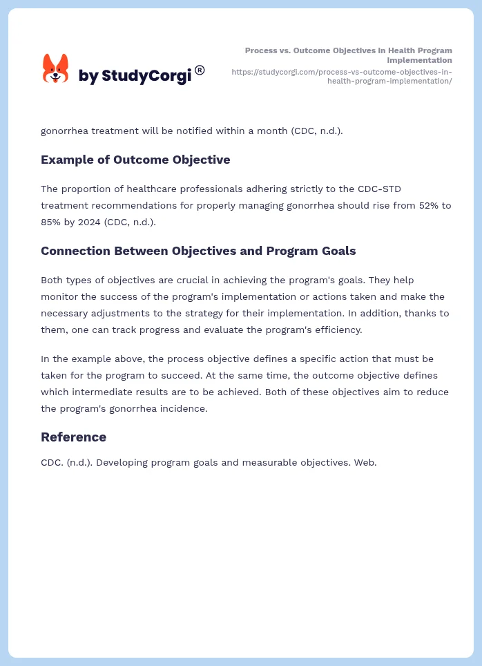 Process vs. Outcome Objectives in Health Program Implementation. Page 2