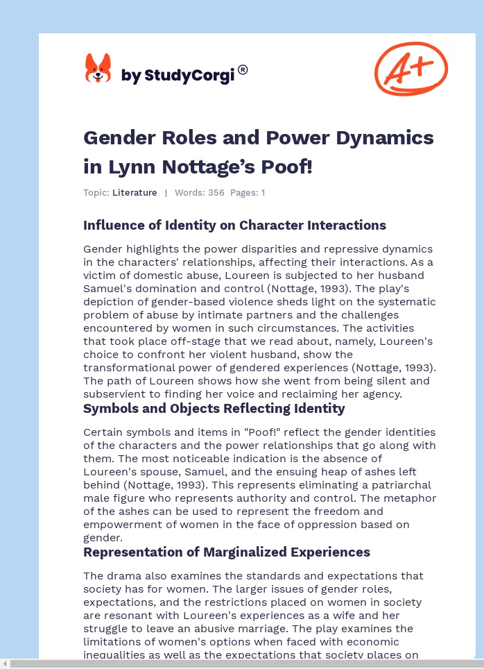 Gender Roles and Power Dynamics in Lynn Nottage’s Poof!. Page 1
