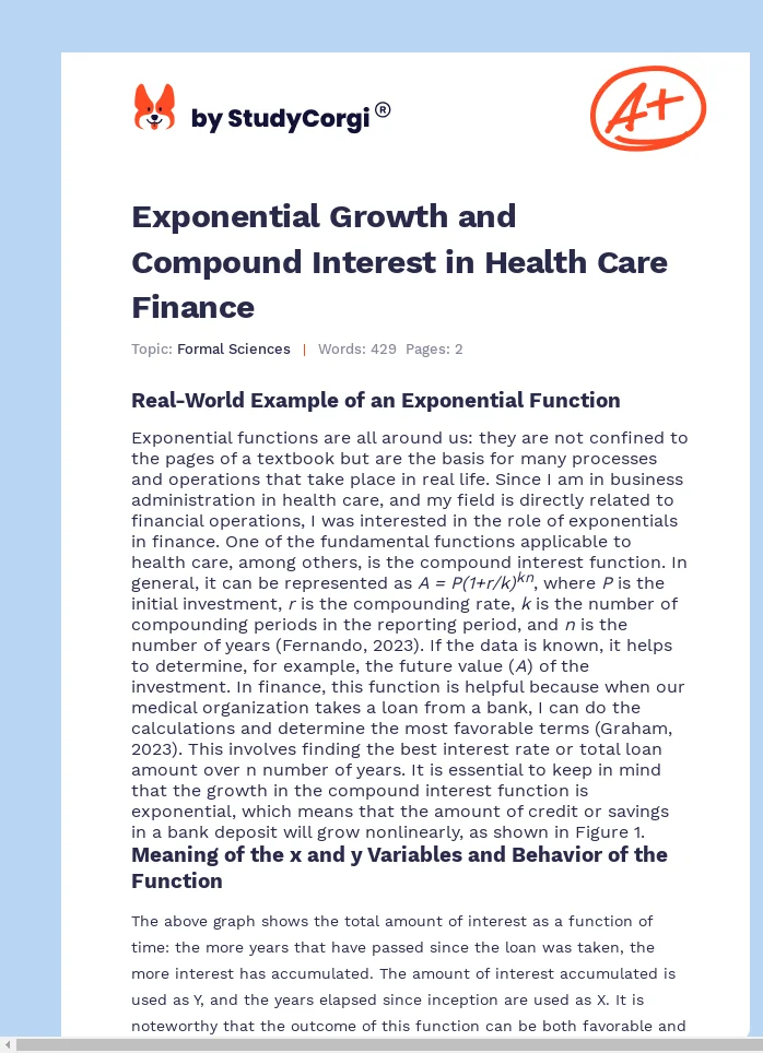 Exponential Growth and Compound Interest in Health Care Finance. Page 1