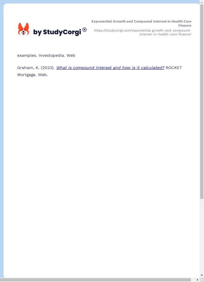 Exponential Growth and Compound Interest in Health Care Finance. Page 2