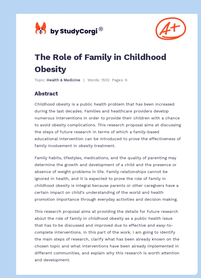 The Role of Family in Childhood Obesity. Page 1