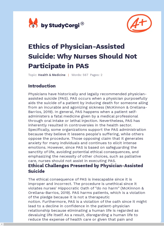 Ethics of Physician-Assisted Suicide: Why Nurses Should Not Participate in PAS. Page 1