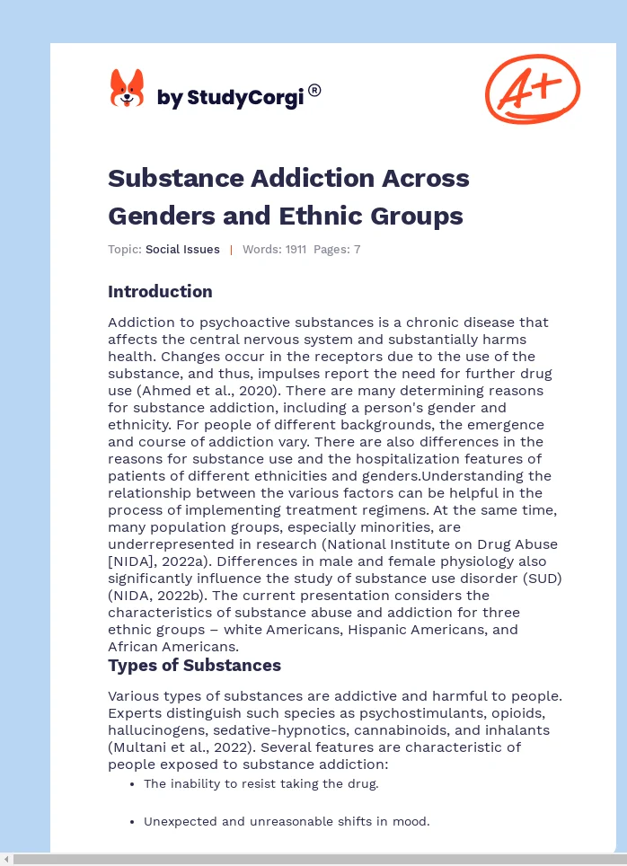 Substance Addiction Across Genders and Ethnic Groups. Page 1