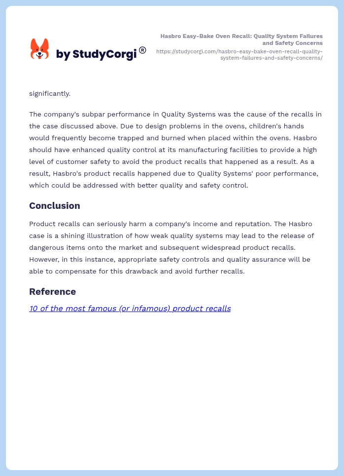 Hasbro Easy-Bake Oven Recall: Quality System Failures and Safety Concerns. Page 2