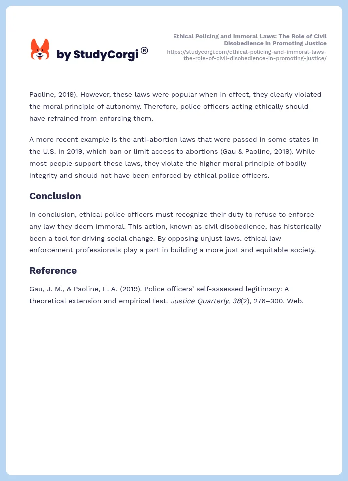 Ethical Policing and Immoral Laws: The Role of Civil Disobedience in Promoting Justice. Page 2