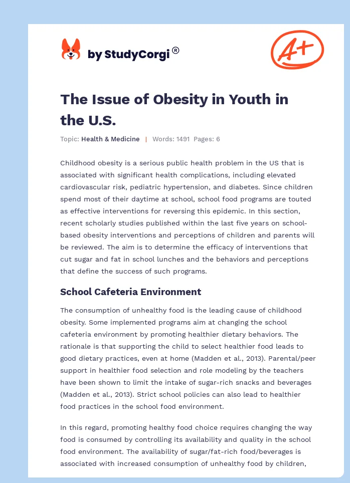The Issue of Obesity in Youth in the U.S.. Page 1