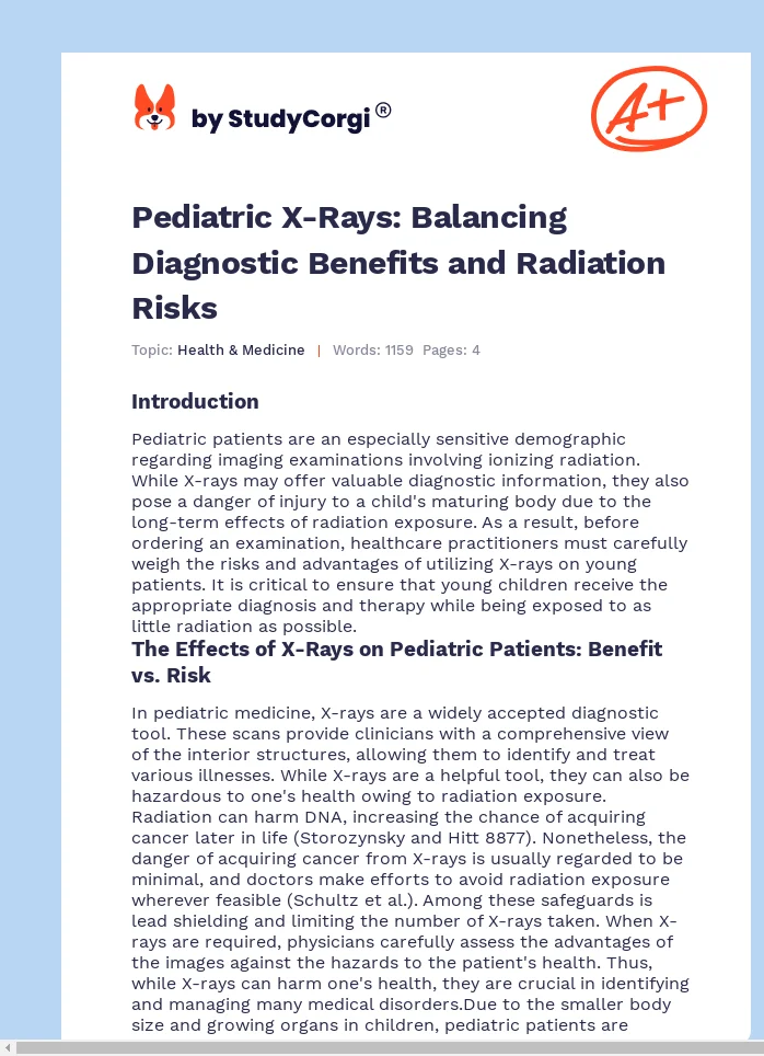 Pediatric X-Rays: Balancing Diagnostic Benefits and Radiation Risks. Page 1