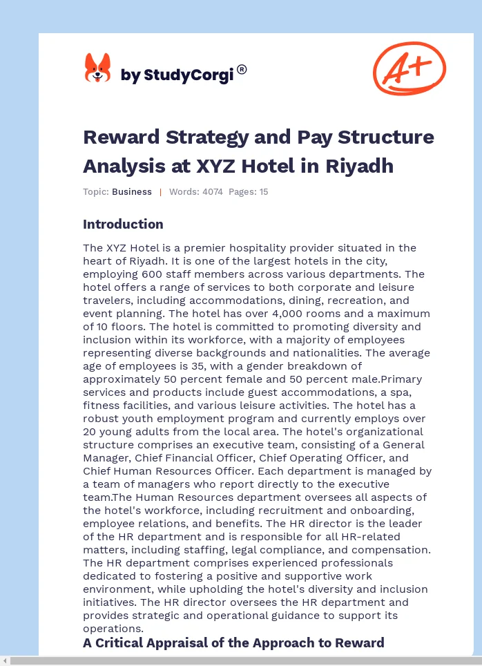Reward Strategy and Pay Structure Analysis at XYZ Hotel in Riyadh. Page 1