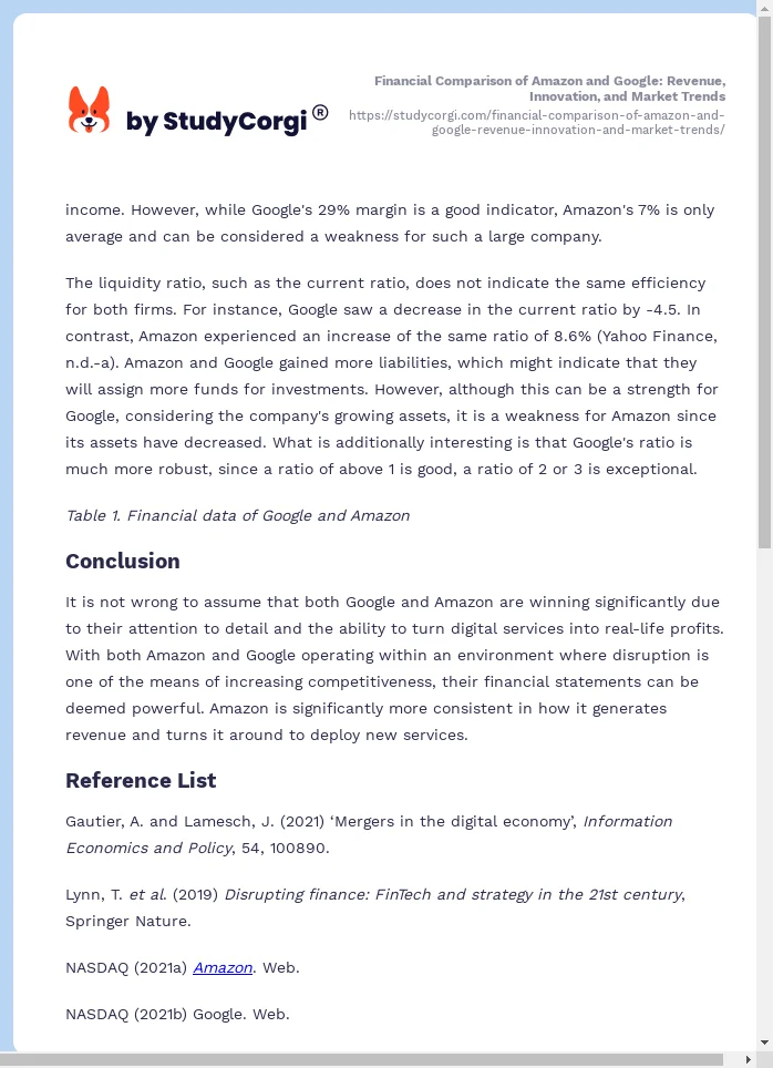 Financial Comparison of Amazon and Google: Revenue, Innovation, and Market Trends. Page 2