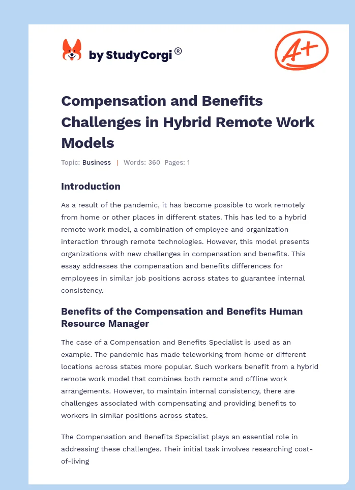 Compensation and Benefits Challenges in Hybrid Remote Work Models. Page 1