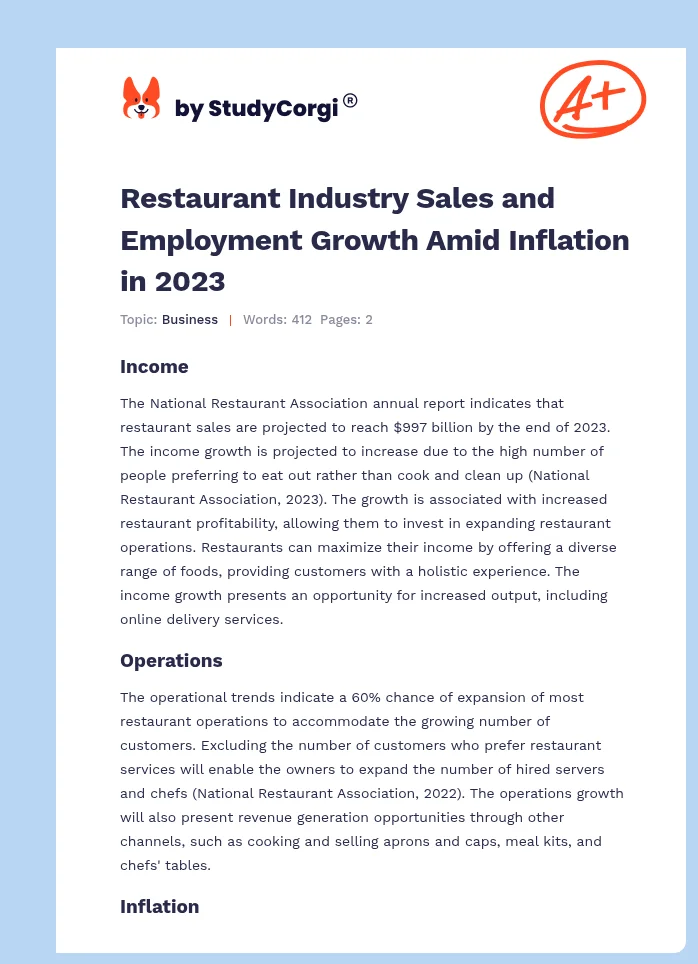 Restaurant Industry Sales and Employment Growth Amid Inflation in 2023. Page 1