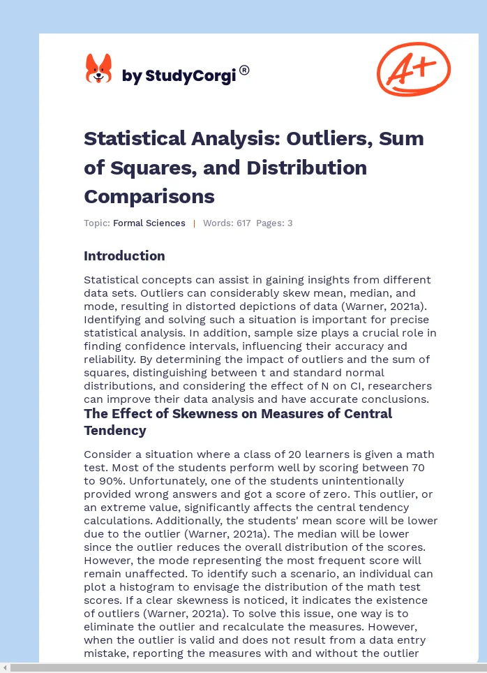 Statistical Analysis: Outliers, Sum of Squares, and Distribution Comparisons. Page 1
