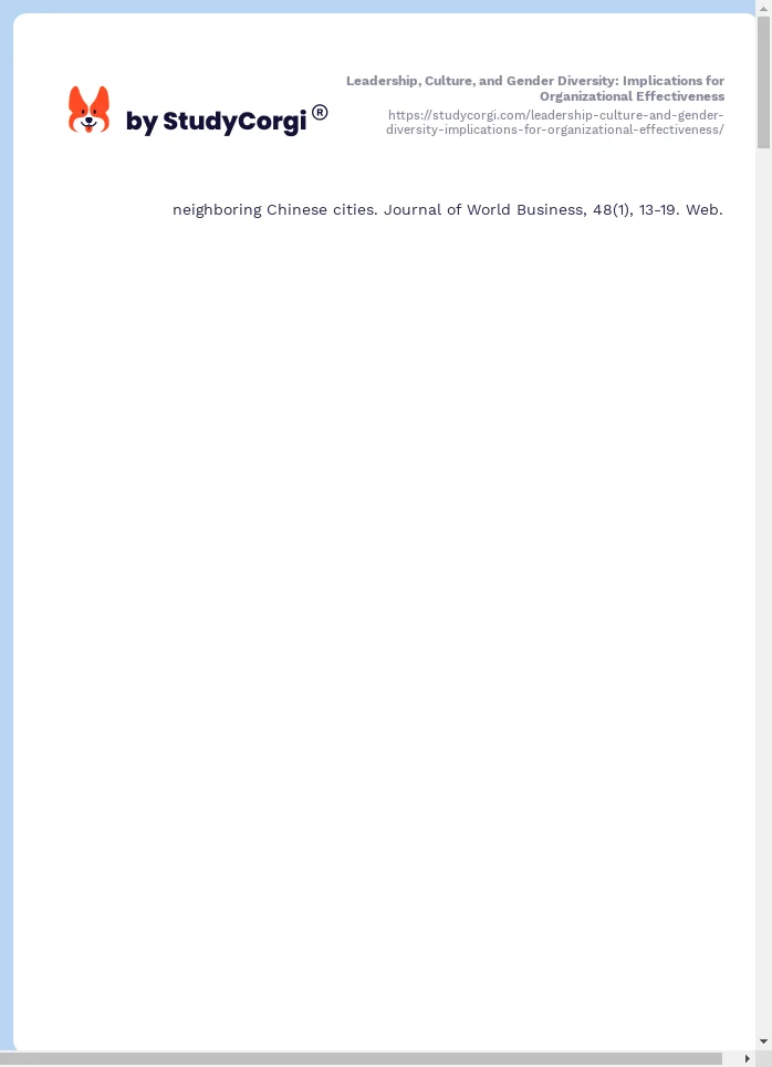 Leadership, Culture, and Gender Diversity: Implications for Organizational Effectiveness. Page 2