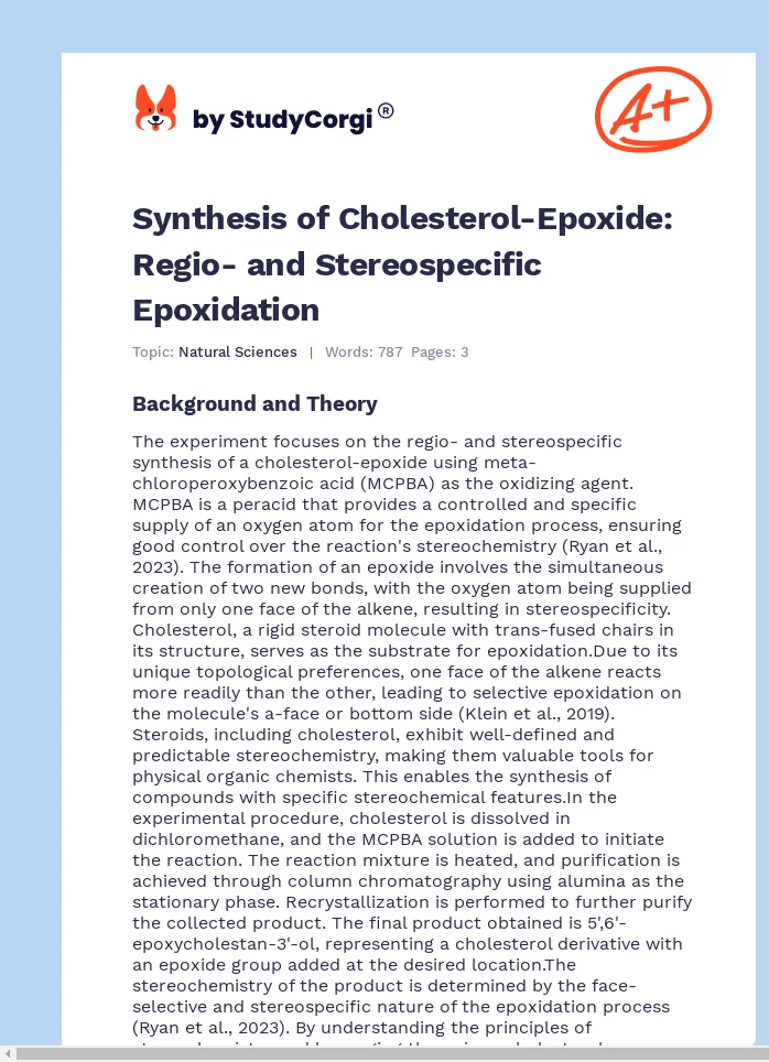 Synthesis of Cholesterol-Epoxide: Regio- and Stereospecific Epoxidation. Page 1