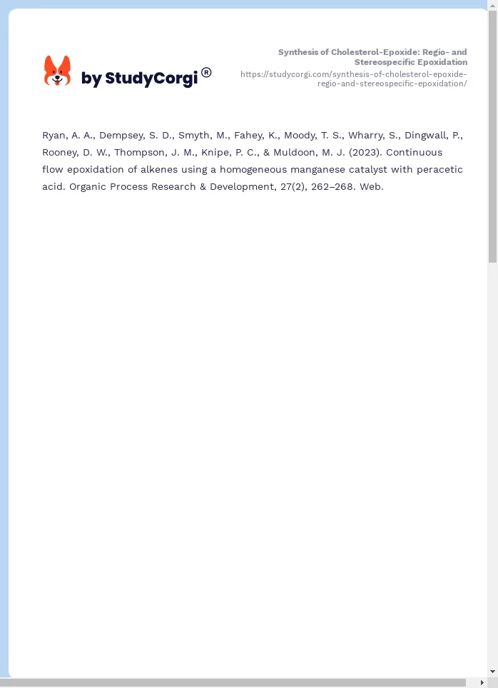 Synthesis of Cholesterol-Epoxide: Regio- and Stereospecific Epoxidation. Page 2
