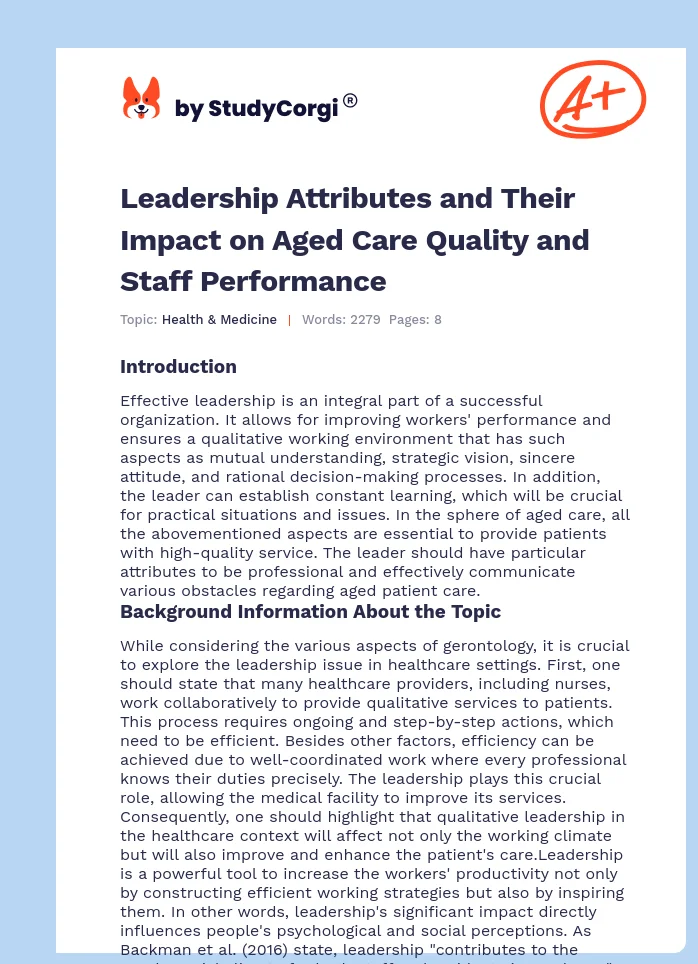 Leadership Attributes and Their Impact on Aged Care Quality and Staff Performance. Page 1