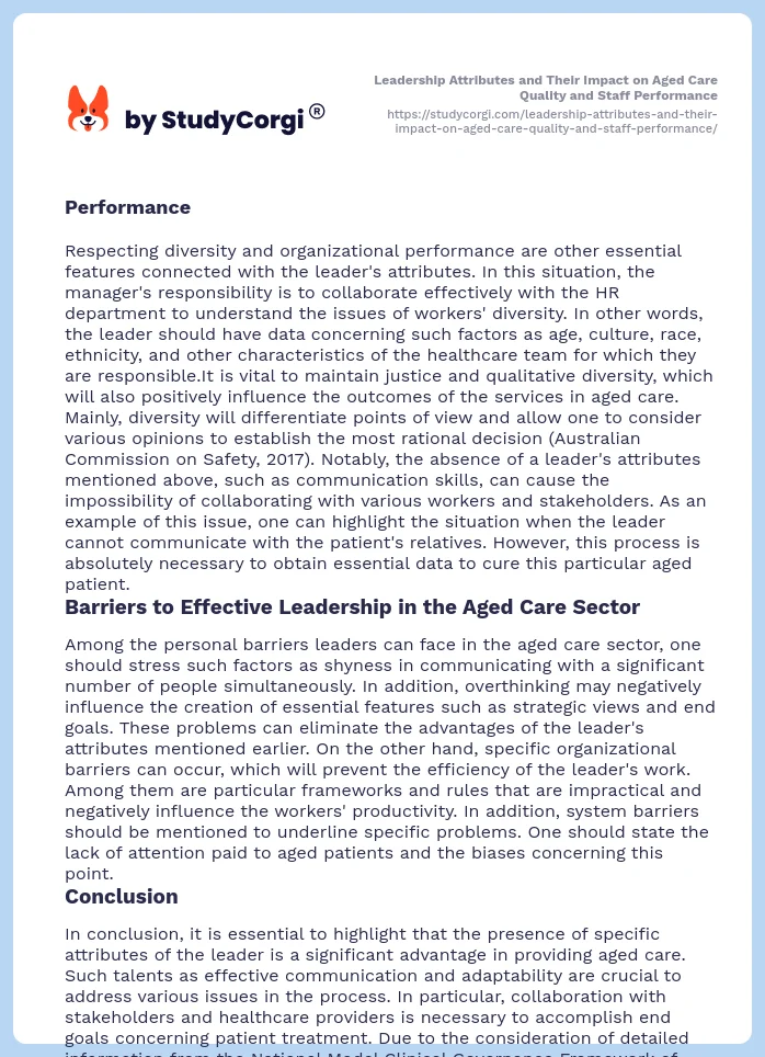Leadership Attributes and Their Impact on Aged Care Quality and Staff Performance. Page 2