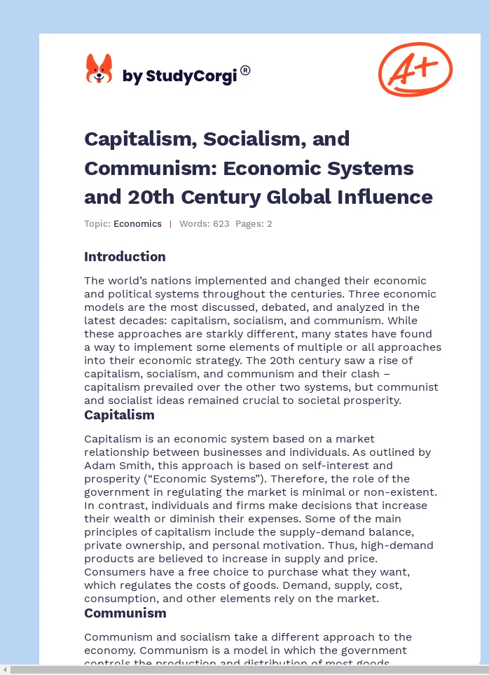 Capitalism, Socialism, and Communism: Economic Systems and 20th Century Global Influence. Page 1