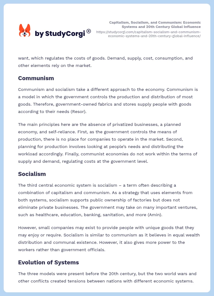 Capitalism, Socialism, and Communism: Economic Systems and 20th Century Global Influence. Page 2