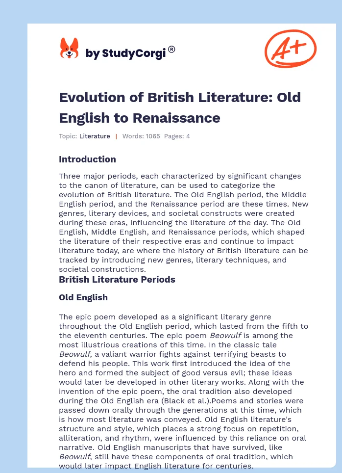 Evolution of British Literature: Old English to Renaissance. Page 1