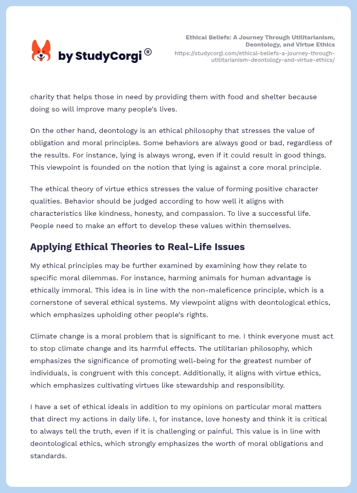 Ethical Beliefs: A Journey Through Utilitarianism, Deontology, and Virtue Ethics. Page 2