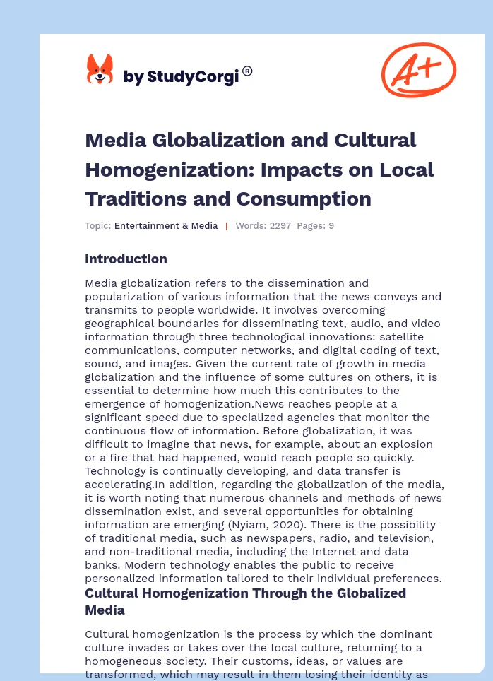 Media Globalization and Cultural Homogenization: Impacts on Local Traditions and Consumption. Page 1