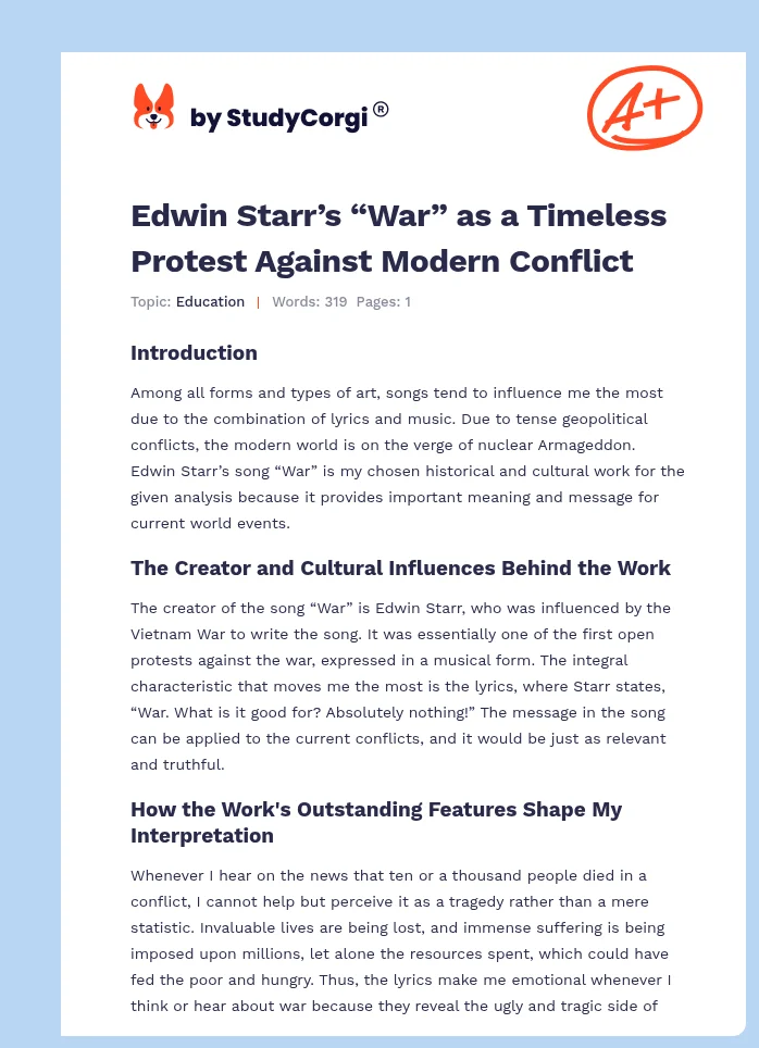 Edwin Starr’s “War” as a Timeless Protest Against Modern Conflict. Page 1