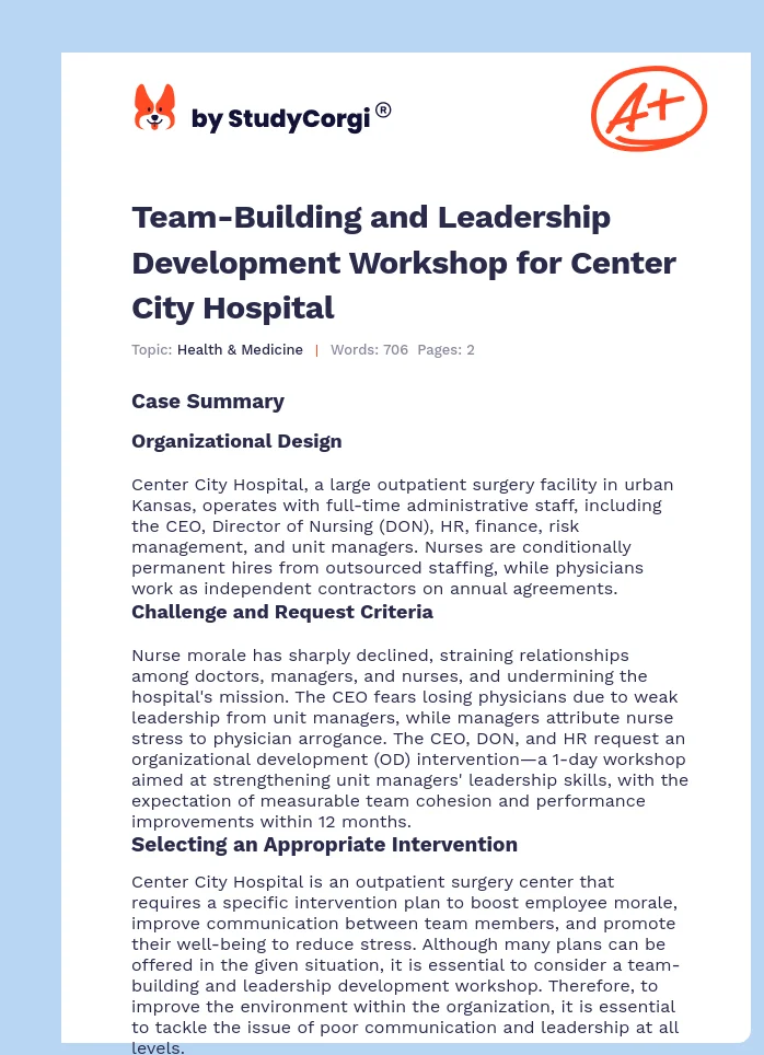 Team-Building and Leadership Development Workshop for Center City Hospital. Page 1