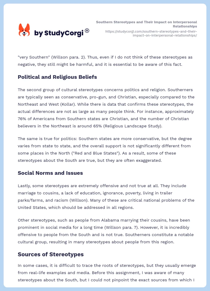Southern Stereotypes and Their Impact on Interpersonal Relationships. Page 2