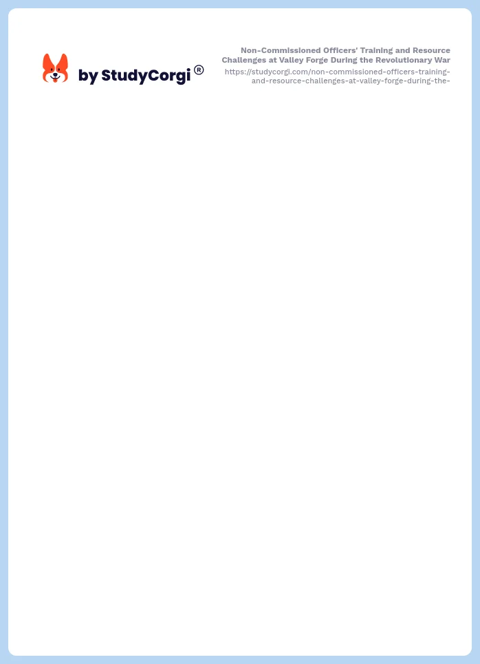 Non-Commissioned Officers' Training and Resource Challenges at Valley Forge During the Revolutionary War. Page 2