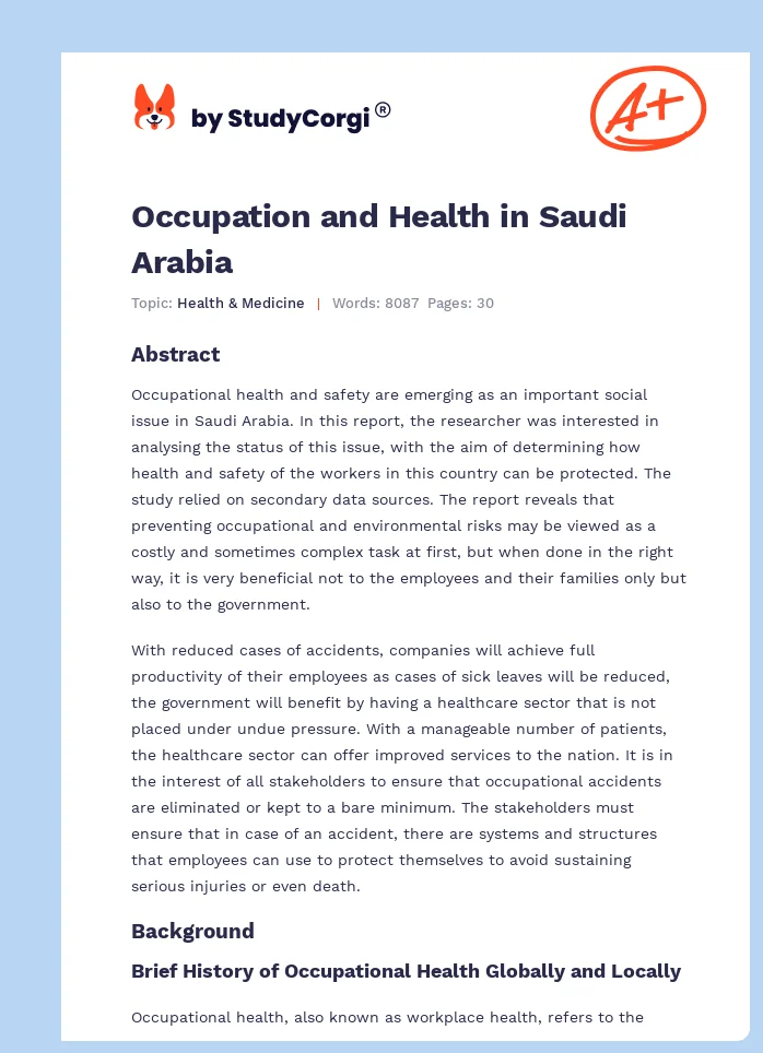 Occupation and Health in Saudi Arabia. Page 1
