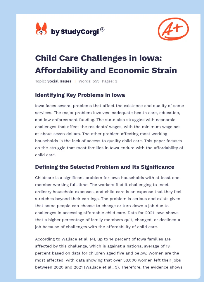 Child Care Challenges in Iowa: Affordability and Economic Strain. Page 1