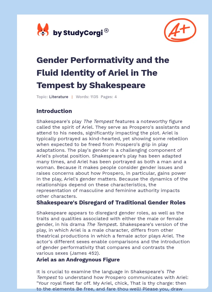 Gender Performativity and the Fluid Identity of Ariel in The Tempest by Shakespeare. Page 1