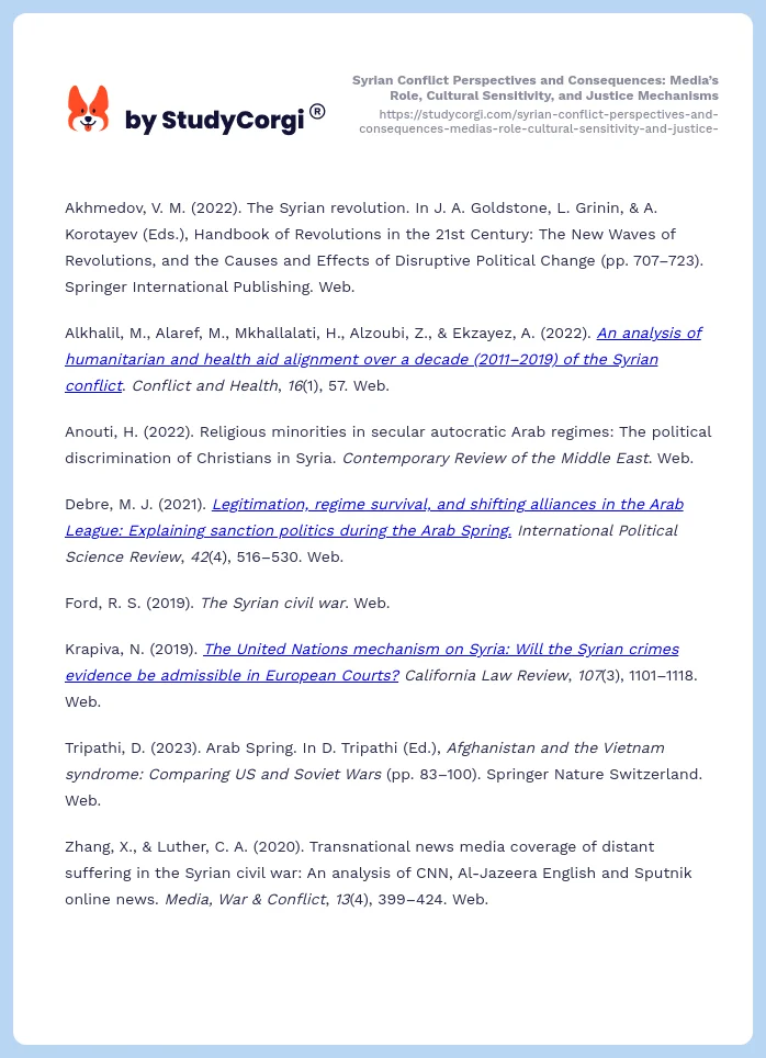 Syrian Conflict Perspectives and Consequences: Media’s Role, Cultural Sensitivity, and Justice Mechanisms. Page 2