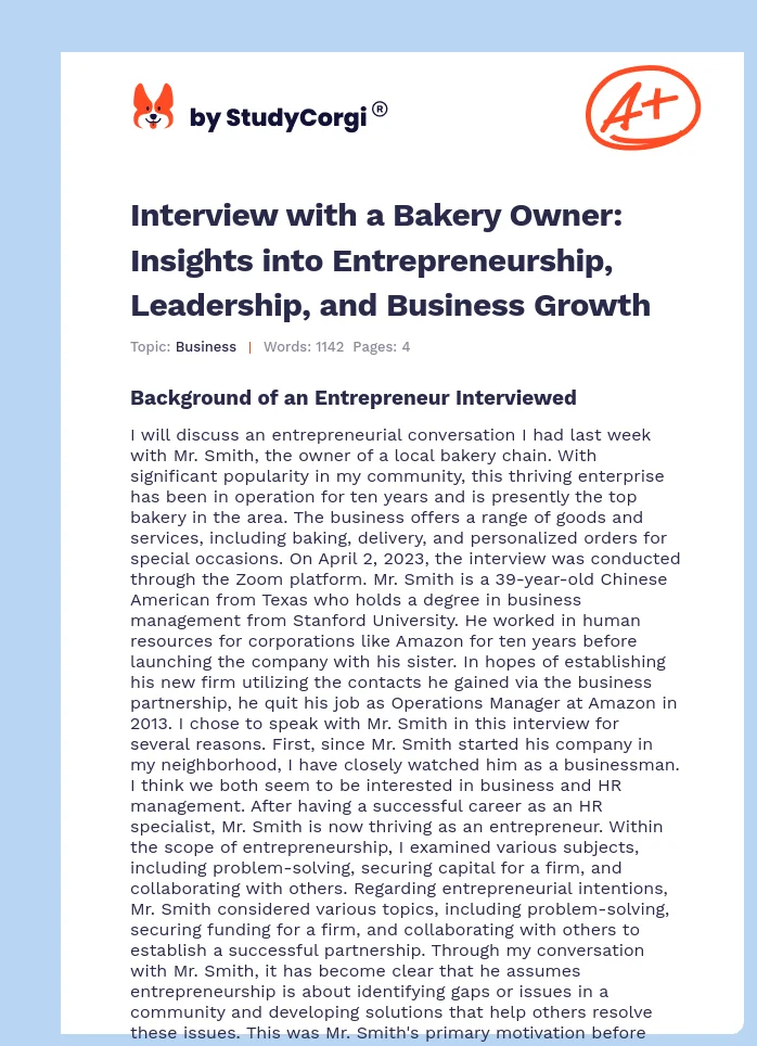 Interview with a Bakery Owner: Insights into Entrepreneurship, Leadership, and Business Growth. Page 1