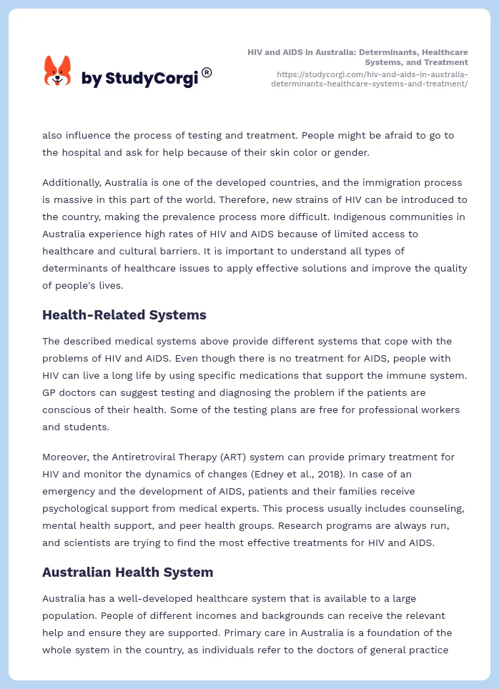 HIV and AIDS in Australia: Determinants, Healthcare Systems, and Treatment. Page 2