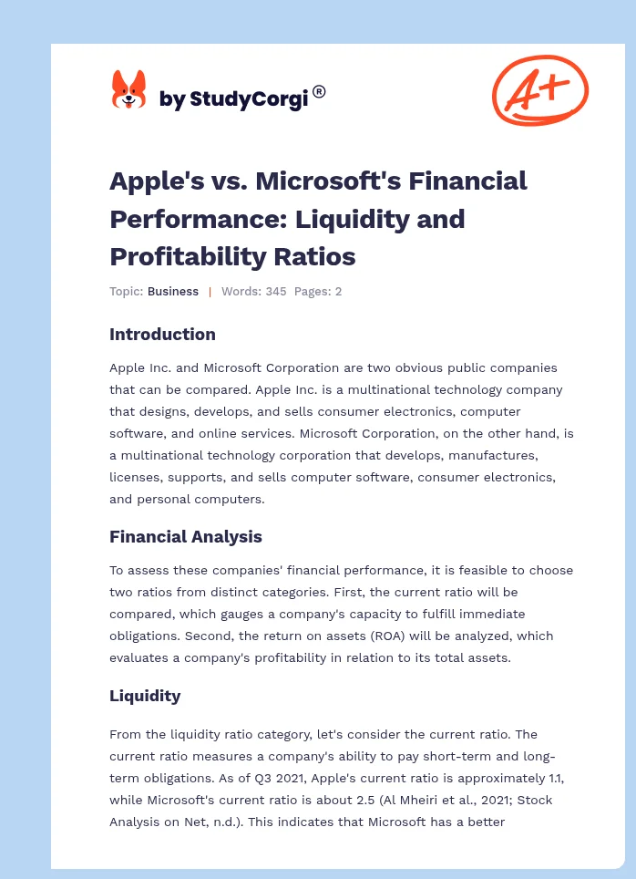 Apple's vs. Microsoft's Financial Performance: Liquidity and Profitability Ratios. Page 1