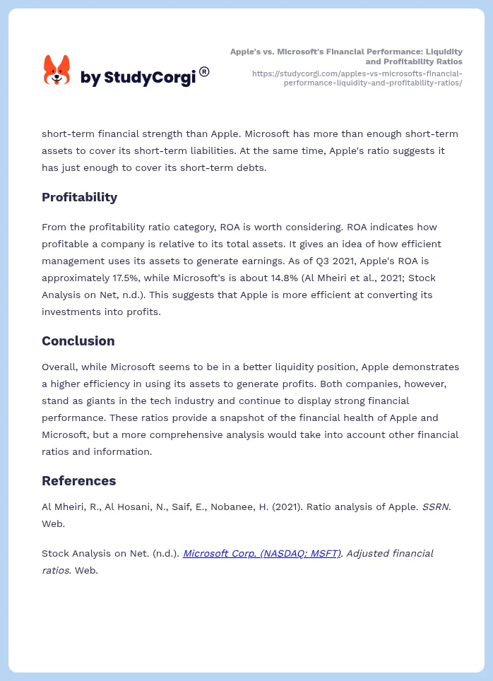 Apple's vs. Microsoft's Financial Performance: Liquidity and Profitability Ratios. Page 2
