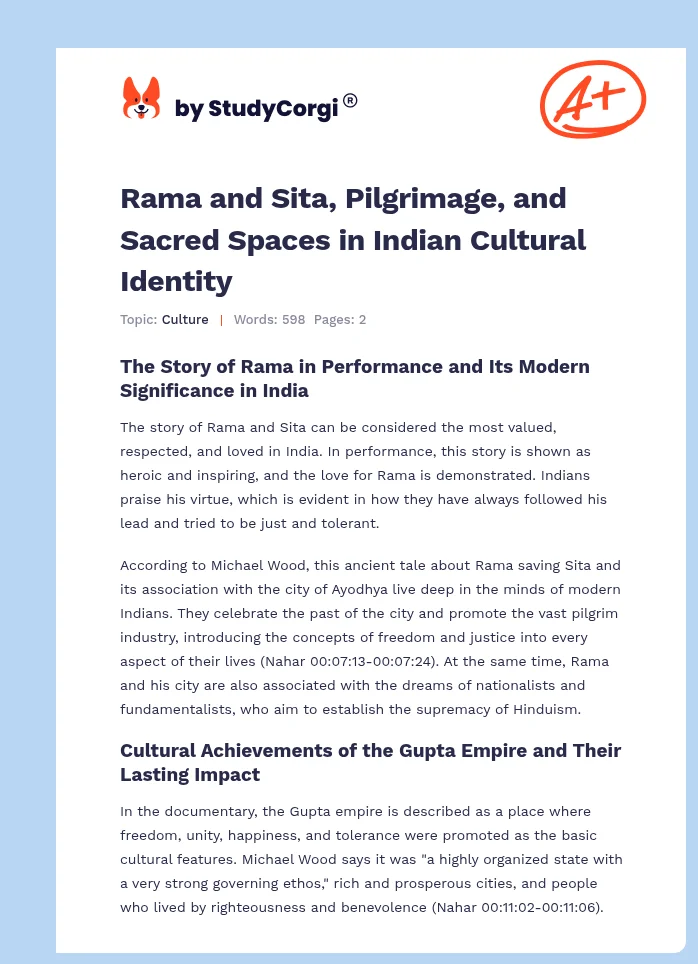 Rama and Sita, Pilgrimage, and Sacred Spaces in Indian Cultural Identity. Page 1