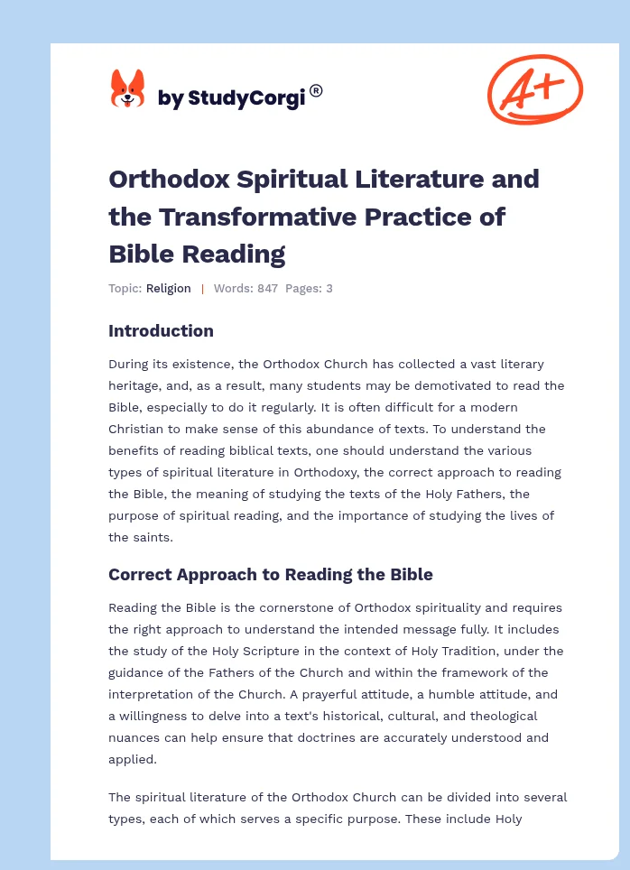 Orthodox Spiritual Literature and the Transformative Practice of Bible Reading. Page 1
