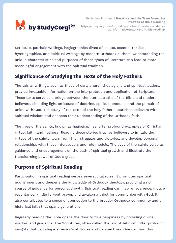 Orthodox Spiritual Literature and the Transformative Practice of Bible Reading. Page 2