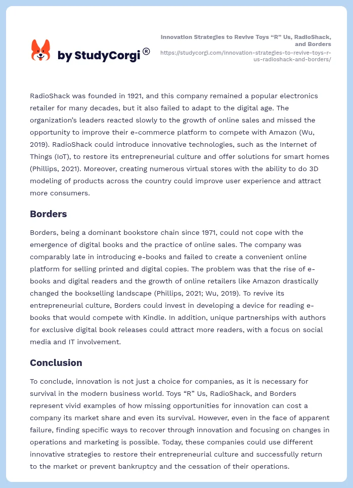 Innovation Strategies to Revive Toys “R” Us, RadioShack, and Borders. Page 2
