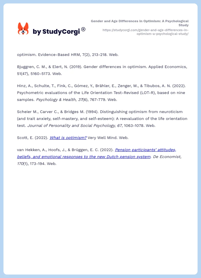 Gender and Age Differences in Optimism: A Psychological Study. Page 2