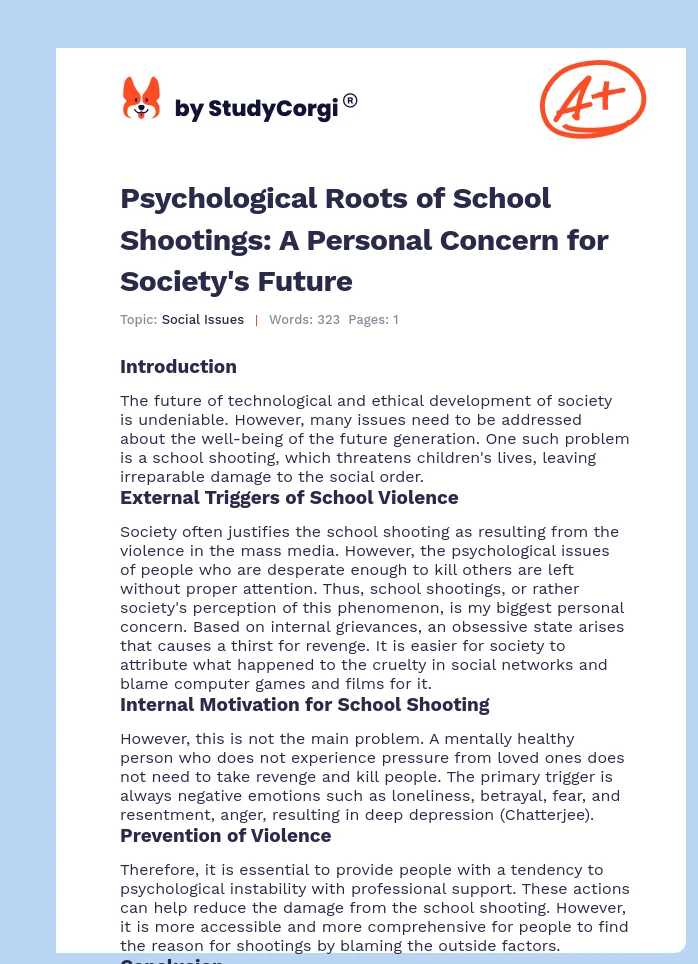Psychological Roots of School Shootings: A Personal Concern for Society's Future. Page 1