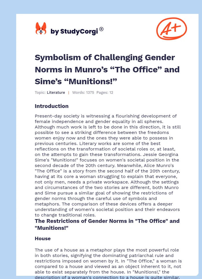 Symbolism of Challenging Gender Norms in Munro’s “The Office” and Sime’s “Munitions!”. Page 1